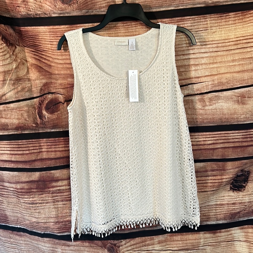 Chicos size 1, delicate fringe tank, size 1